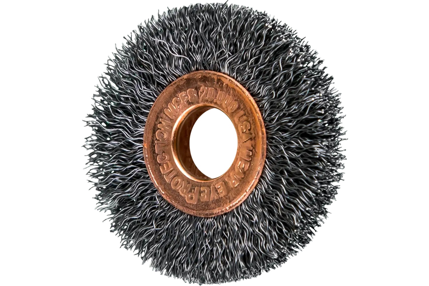 Picture of Pferd Tube Center Wire Wheel Brush 1-1/2" Dia. .008 Carbon Steel 3/8" Arbor